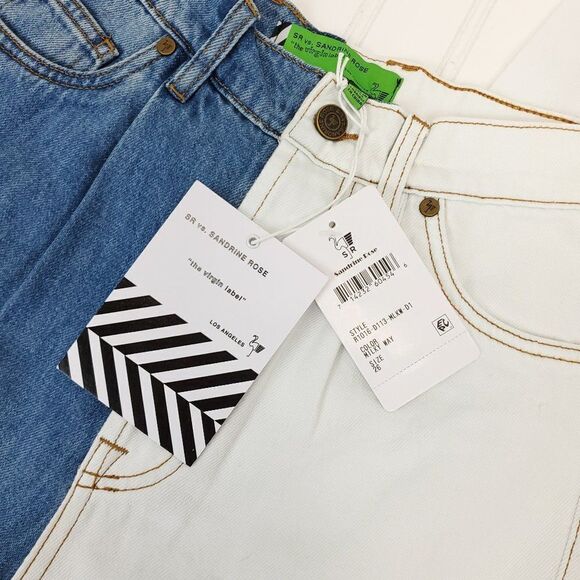 Free People x Sandrine Rose Wide Leg Color Block Retro Jeans in Milky Way - Picture 6 of 14